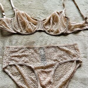 NWOT DKNY Nude Lace Underwire Bra & Briefs Set
